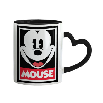 Mickey Mouse, Mug heart black handle, ceramic, 330ml