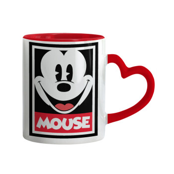 Mickey Mouse, Mug heart red handle, ceramic, 330ml