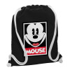 Backpack pouch GYMBAG Black, with pocket (40x48cm) & thick white cords