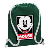 Backpack pouch GYMBAG BOTTLE GREEN, with pocket (40x48cm) & thick white cords