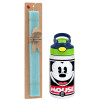 Easter Set, Children's thermal stainless steel bottle with safety straw, green/blue (350ml) & aromatic flat Easter candle (30cm) (TURQUOISE)