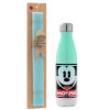 Easter Set, Metallic green/white thermos (Stainless steel), double-walled, 500ml & scented flat Easter candle (30cm) (TURQUOISE)