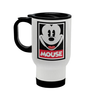 Mickey Mouse, Stainless steel travel mug with lid, double wall white 450ml