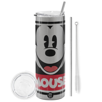 Mickey Mouse, Eco friendly stainless steel Silver tumbler 600ml, with metal straw & cleaning brush