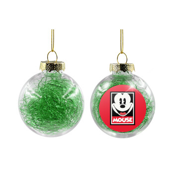 Mickey Mouse, Transparent Christmas tree ball ornament with green filling 8cm