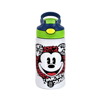 Mickey Mouse, Children's hot water bottle, stainless steel, with safety straw, green, blue (350ml)