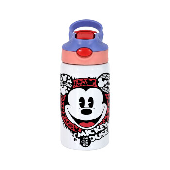 Mickey Mouse, Children's hot water bottle, stainless steel, with safety straw, pink/purple (350ml)