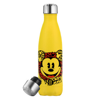 Mickey Mouse, Yellow Stainless Steel Metallic Thermos, double-walled, 500ml