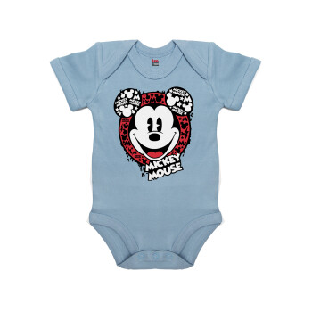 Mickey Mouse, Βρεφικό φορμάκι μωρού, 0-18 μηνών, Μπλε, 100% Organic Cotton, κοντομάνικο