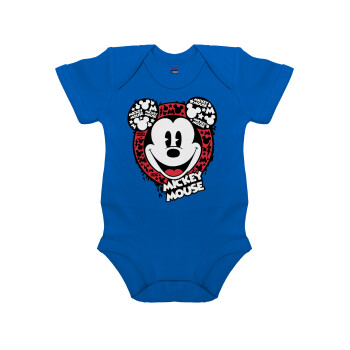 Mickey Mouse, Βρεφικό φορμάκι μωρού, Μπλε Κοβαλτίου, 100% Organic Cotton, κοντομάνικο