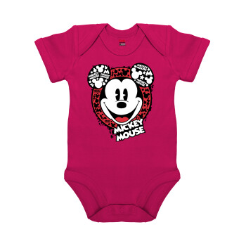 Mickey Mouse, Βρεφικό φορμάκι μωρού, 0-18 μηνών, ΡΟΖ, 100% Organic Cotton, κοντομάνικο