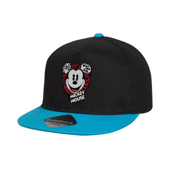 Mickey Mouse, Child's Flat Snapback Hat, Black/Blue (100% COTTON, CHILD, UNISEX, ONE SIZE)