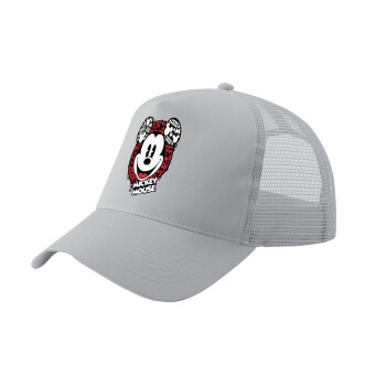 Mickey Mouse, Adult Structured Trucker Hat, with Mesh, GRAY (100% COTTON, ADULT, UNISEX, ONE SIZE)