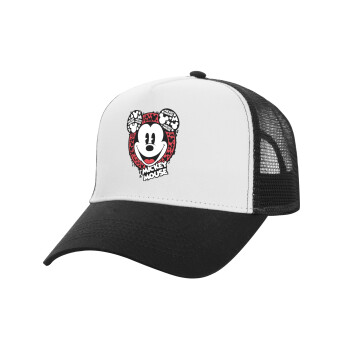 Mickey Mouse, Adult Structured Trucker Hat, with Mesh, WHITE/BLACK (100% COTTON, ADULT, UNISEX, ONE SIZE)