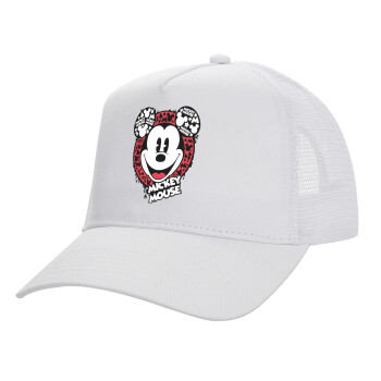 Mickey Mouse, Structured Trucker Adult Hat, with Mesh, WHITE (100% COTTON, ADULT, UNISEX, ONE SIZE)