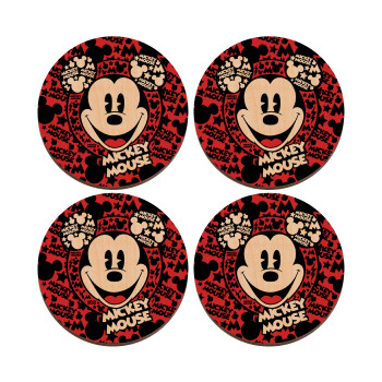 Mickey Mouse, ΣΕΤ x4 Σουβέρ ξύλινα στρογγυλά plywood (9cm)