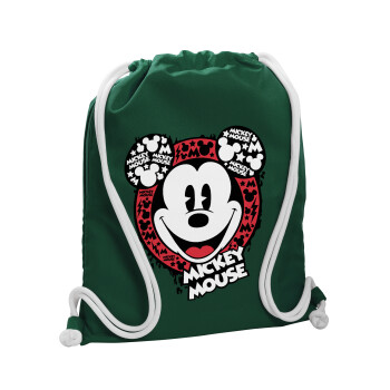 Mickey Mouse, Backpack pouch GYMBAG BOTTLE GREEN, with pocket (40x48cm) & thick white cords