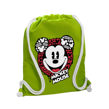 Mickey Mouse, Backpack bag GYMBAG LIME GREEN, with pocket (40x48cm) & thick cords