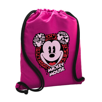 Mickey Mouse, Backpack pouch GYMBAG Fuchsia, with pocket (40x48cm) & thick cords