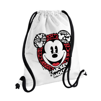 Mickey Mouse, Backpack pouch GYMBAG white, with pocket (40x48cm) & thick cords