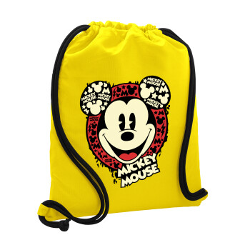 Mickey Mouse, Backpack pouch GYMBAG Yellow, with pocket (40x48cm) & thick cords