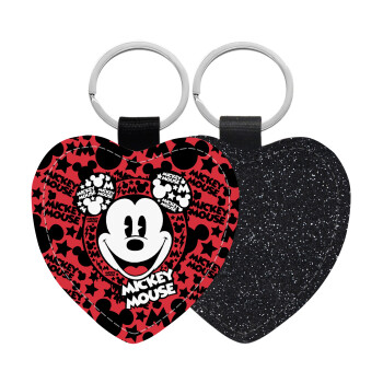 Mickey Mouse, Μπρελόκ PU δερμάτινο glitter καρδιά ΜΑΥΡΟ