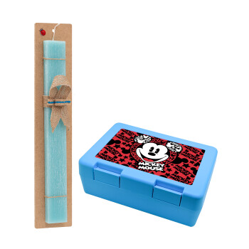 Mickey Mouse, Easter Set, children's snack container BLUE & Easter aromatic flat candle (30cm) (TURQUOISE)