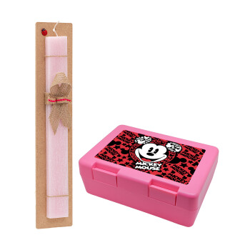 Mickey Mouse, Easter Set, children's snack container PINK & scented flat Easter candle (30cm) (PINK)