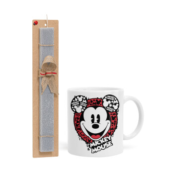 Mickey Mouse, Πασχαλινό Σετ, Κούπα κεραμική (330ml) & πασχαλινή λαμπάδα αρωματική πλακέ (30cm) (ΓΚΡΙ)