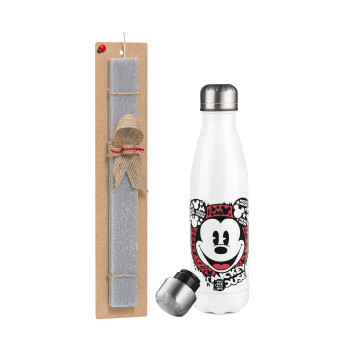 Mickey Mouse, Easter candle, metallic white thermos bottle (500ml) & aromatic flat candle (30cm) (GRAY)