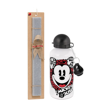 Mickey Mouse, Easter Set, metallic aluminum water bottle (500ml) & aromatic flat Easter candle (30cm) (GRAY)