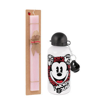 Mickey Mouse, Easter Set, metallic aluminum bottle (500ml) & aromatic flat Easter candle (30cm) (PINK)