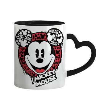 Mickey Mouse, Κούπα καρδιά χερούλι μαύρη, κεραμική, 330ml