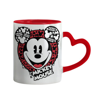 Mickey Mouse, Κούπα καρδιά χερούλι κόκκινη, κεραμική, 330ml