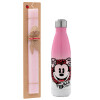 Easter Set, Metallic pink/white (Stainless steel) thermos, double-walled, 500ml & aromatic flat Easter candle (30cm) (PINK)