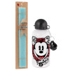 Easter Set, metallic aluminum water bottle (500ml) & scented flat candle (30cm) (TURQUOISE)