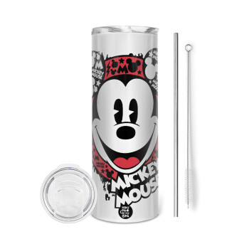 Mickey Mouse, Tumbler ποτήρι θερμό από ανοξείδωτο ατσάλι 600ml, με μεταλλικό καλαμάκι & βούρτσα καθαρισμού