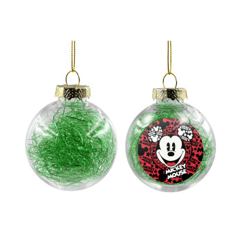 Mickey Mouse, Transparent Christmas tree ball ornament with green filling 8cm