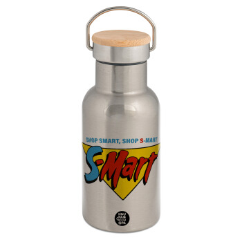 S-mart Evil Dead, Stainless steel metallic thermos flask, silver with a bamboo lid, double-walled, 350ml.