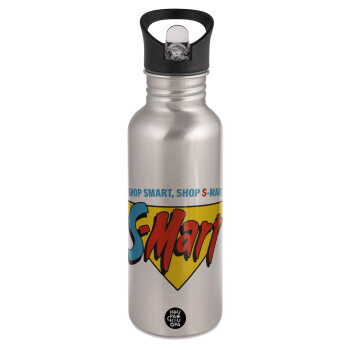 S-mart Evil Dead, Water bottle Silver with straw, stainless steel 600ml