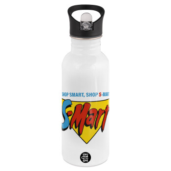 S-mart Evil Dead, White water bottle with straw, stainless steel 600ml