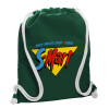 Backpack pouch GYMBAG BOTTLE GREEN, with pocket (40x48cm) & thick white cords