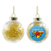 Transparent Christmas tree ball ornament with gold filling 8cm