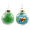 Transparent Christmas tree ball ornament with green filling 8cm