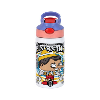 Pinocchio, Children's hot water bottle, stainless steel, with safety straw, pink/purple (350ml)