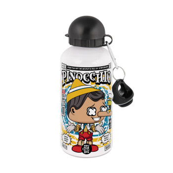 Pinocchio, Metal water bottle, White, aluminum 500ml