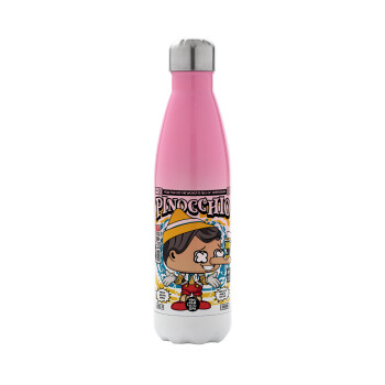 Pinocchio, Metal mug thermos Pink/White (Stainless steel), double wall, 500ml