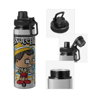 Pinocchio, Metallic water bottle with safety cap, 850ml aluminum