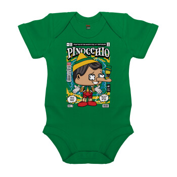 Pinocchio, Βρεφικό φορμάκι μωρού, ΠΡΑΣΙΝΟ, 100% Organic Cotton, κοντομάνικο