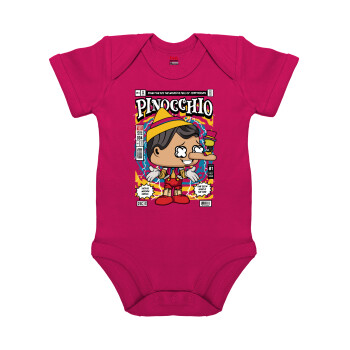 Pinocchio, Βρεφικό φορμάκι μωρού, 0-18 μηνών, ΡΟΖ, 100% Organic Cotton, κοντομάνικο